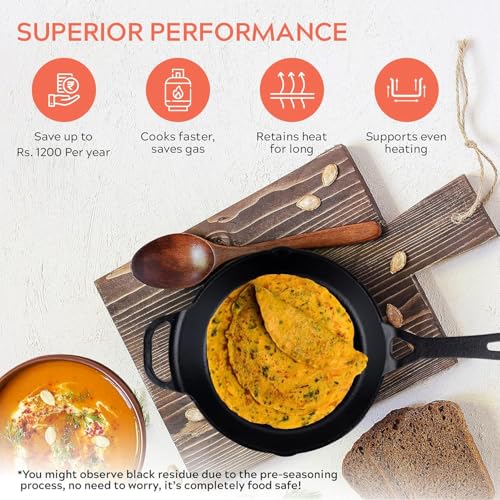 Ortex Super Smooth Cast Iron Fry Pan/Skillet with Long Handle|Medium 6 Inch,1 Kg|Induction Friendly|Nonstick Pre-Seasoned,100% Pure & Toxin Free,No Chemical Coating,Black - Image 4