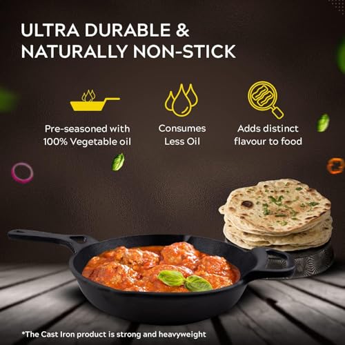 Ortex Super Smooth Cast Iron Fry Pan/Skillet with Long Handle|Medium 6 Inch,1 Kg|Induction Friendly|Nonstick Pre-Seasoned,100% Pure & Toxin Free,No Chemical Coating,Black - Image 2