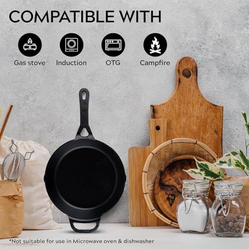 Ortex Super Smooth Cast Iron Fry Pan/Skillet with Long Handle|Medium 6 Inch,1 Kg|Induction Friendly|Nonstick Pre-Seasoned,100% Pure & Toxin Free,No Chemical Coating,Black - Image 5