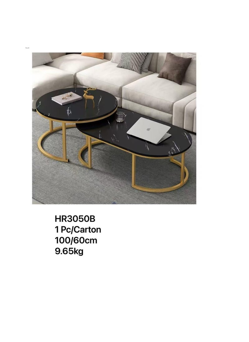 Generic Round Coffee Tables, Set of 2 End Table, Nesting Tables, Oval Side Table with Metal Frame for Living Room/Bedroom/Balcony/Office/Apartment,  (Gold Frame, black Marble Top)  - Image 3