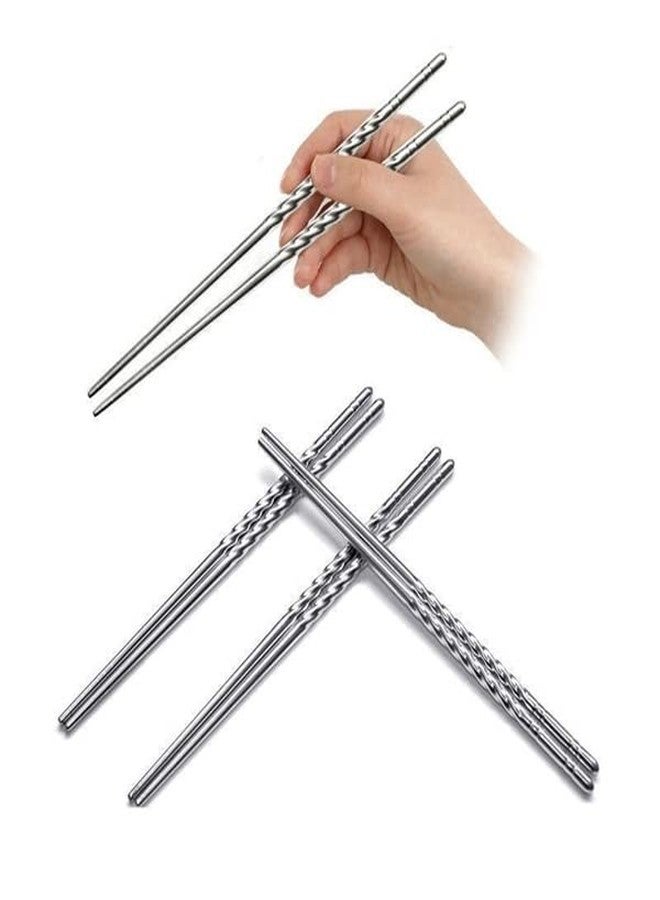 RIANZ Twisted Spiral Metal Stainless Steel Reusable Chopsticks (10 Pairs) - Image 2