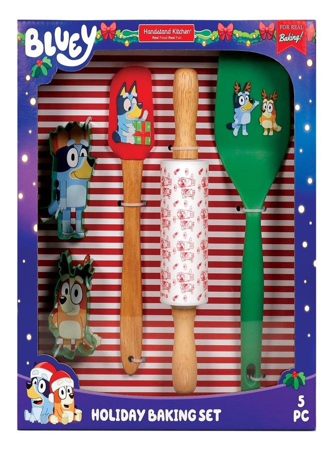 Handstand Kitchen Bluey Holiday Baking Set with Bluey and Bingo Cookie Cutters, Rolling Pin, Spatula and Flipper - Image 1