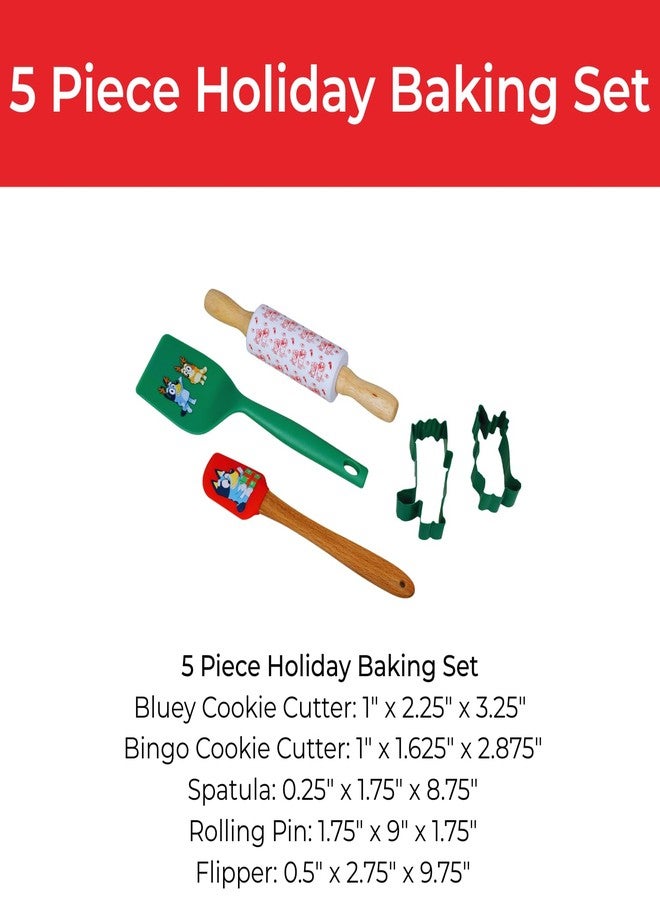 Handstand Kitchen Bluey Holiday Baking Set with Bluey and Bingo Cookie Cutters, Rolling Pin, Spatula and Flipper - Image 3