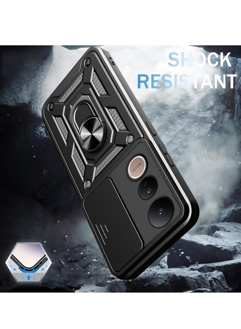 اليشمك لـ vivo V50 Lite 5G غطاء الحالة ، غطاء عدسة الكاميرا الشريحة ، حامل الحلقة المغناطيسية حالة الهاتف الوقائي لـ vivo V50 Lite 5G ، الأسود. - Image 5