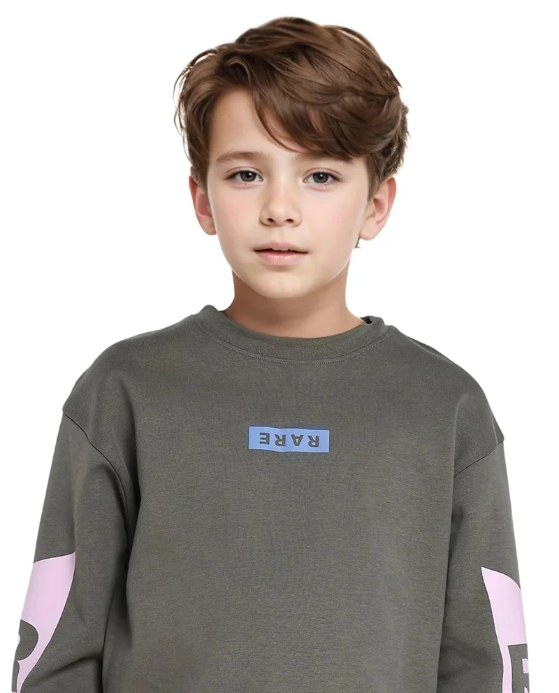 Rare Ones Rare Ones Kids Seron Dusky Green Cotton Poly Full Sleeve Digital Print Sweatshirt