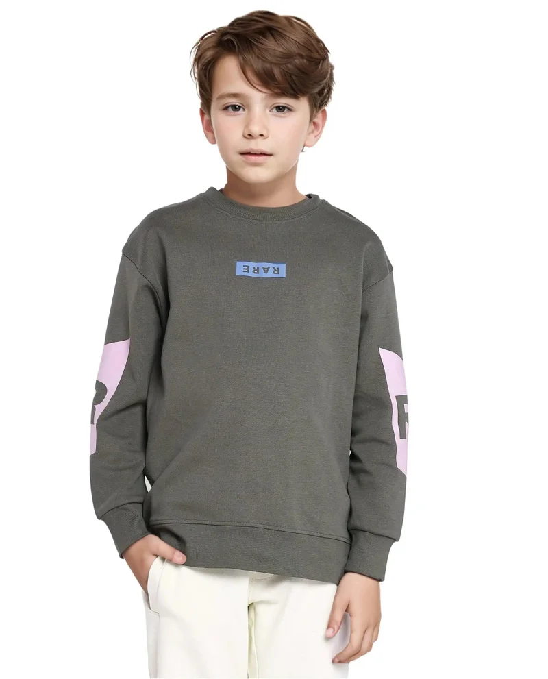 Rare Ones Rare Ones Kids Seron Dusky Green Cotton Poly Full Sleeve Digital Print Sweatshirt