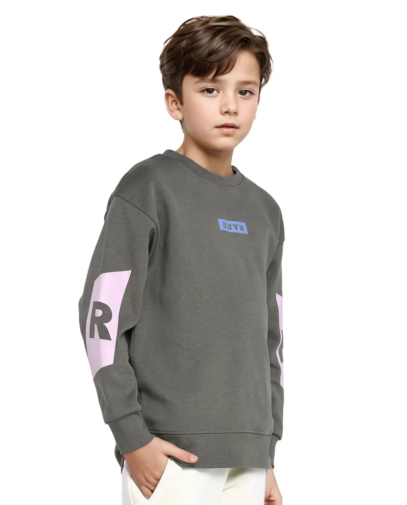Rare Ones Rare Ones Kids Seron Dusky Green Cotton Poly Full Sleeve Digital Print Sweatshirt