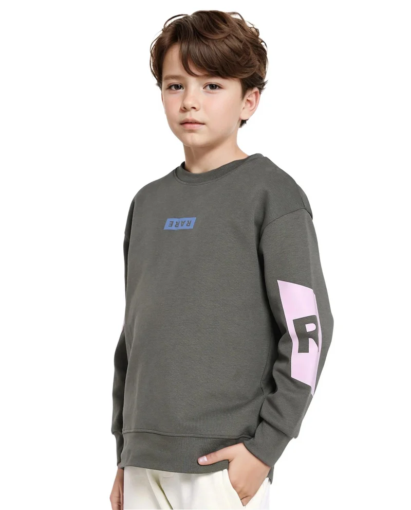 Rare Ones Rare Ones Kids Seron Dusky Green Cotton Poly Full Sleeve Digital Print Sweatshirt