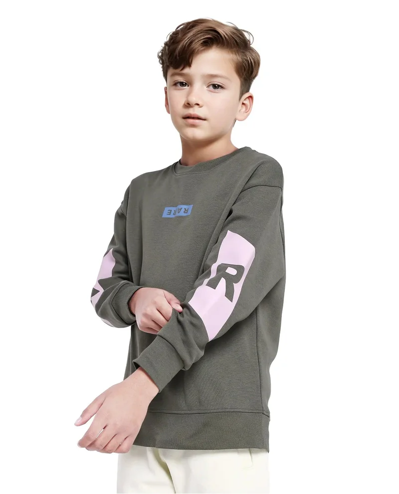 رير ونز Rare Ones Kids Seron Dusky Green Cotton Poly Full Sleeve Digital Print Sweatshirt