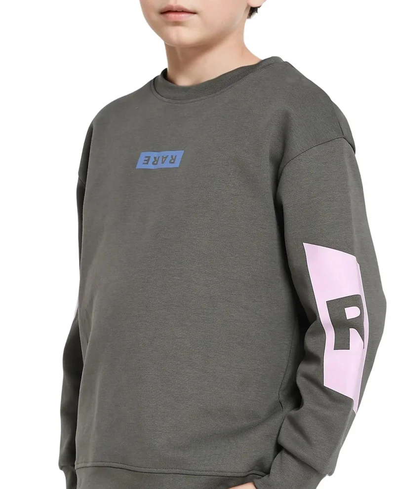 Rare Ones Rare Ones Kids Seron Dusky Green Cotton Poly Full Sleeve Digital Print Sweatshirt