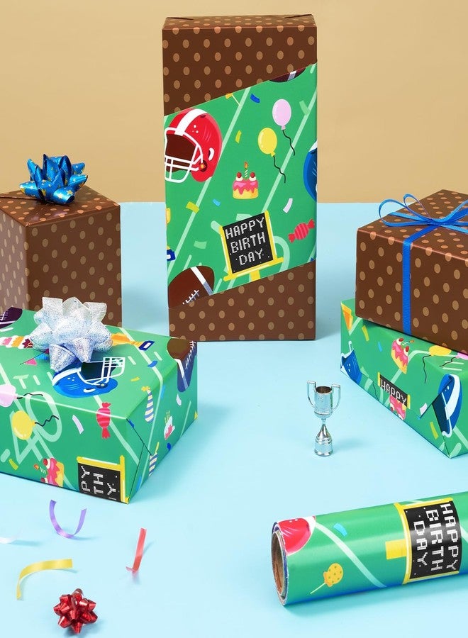 WERNNSAI Football Sports Wrapping Paper Roll - 1 Roll 17” x 33 ft Happy Birthday Wrapping Paper Soccor Football Gift Wrap Supply for Kids Birthday Party Packing Decoration Favor - Image 3
