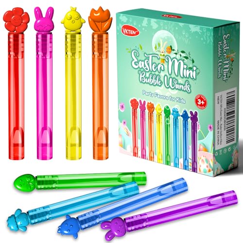 VKTEN 32Pcs EasterThemed Mini Bubble Wands Assortment 8 Colors 8 Styles Bubble Party Favors for KidsEaster Basket Stuffers Essentials - Image 1