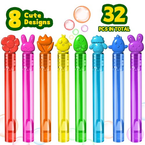VKTEN 32Pcs EasterThemed Mini Bubble Wands Assortment 8 Colors 8 Styles Bubble Party Favors for KidsEaster Basket Stuffers Essentials - Image 5