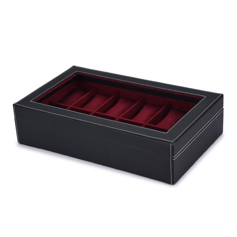 STORESHINE Unisex 12 Slots Watch Box Organizer PU Leather Wrist Watches Acrylic Display Case Storage Box in Black and Maroon Color - Image 5