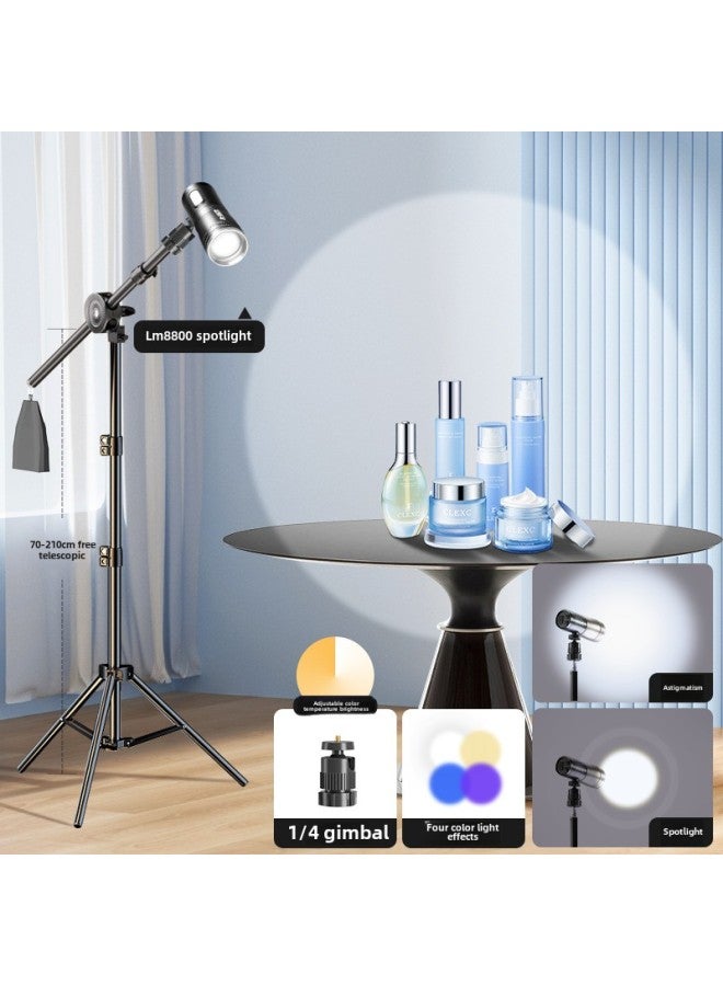 Special Hair Lamp In The Live Broadcast Room Live Overhead Atmosphere Spotlight Gods Girl Hair Lamp Contour Fill Light-Specifications:LM8800 Charging Three-color Adjustable Focus (4-color Light Effect) 2m Floor Ceiling Lamp Bracket  - Image 1