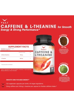 VALI Caffeine 50mg & L Theanine 100mg Nootropic Brain Booster Cognitive Support Stack & Focused Clarity. 120 Capsules 4 months supply  - Image 2