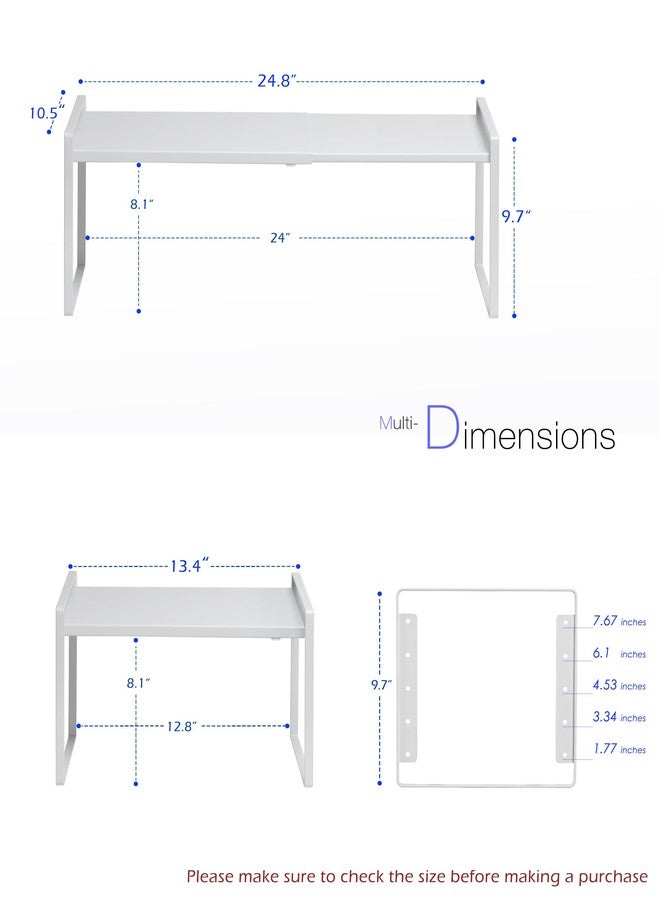 Nxconsu Cabinet Shelf Organizer Wide 10.5" Depth, Expandable Width (13.4"-24.8"), 5-Level Adjustable Height, Metal Kitchen Counter Shelf Riser Spice Rack for Cupboard Pantry Under Sink, White Non-Slip - Image 2
