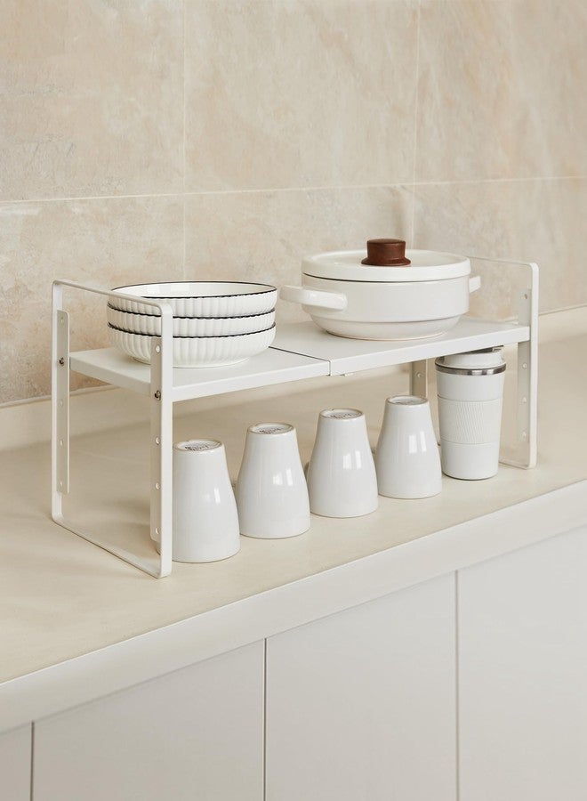 Nxconsu Cabinet Shelf Organizer Wide 10.5" Depth, Expandable Width (13.4"-24.8"), 5-Level Adjustable Height, Metal Kitchen Counter Shelf Riser Spice Rack for Cupboard Pantry Under Sink, White Non-Slip - Image 5