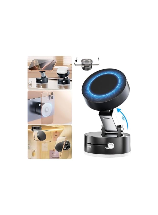 S-TOP Vacuum Double-Sided Toggle Adsorption & Magnetic Phone Stand A2 | Hands-Free, Strong Magnetic Hold, Compact Foldable Design, Stable Suction Base for Car, Home, Travel (Black) - Image 2