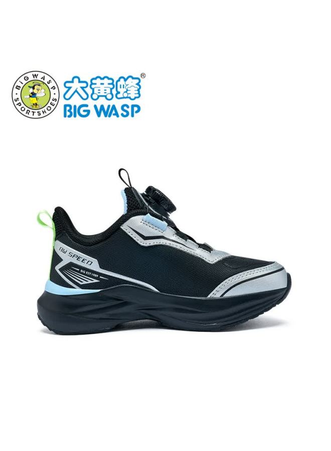 Big Wasp Kids Autumn Winter Boys Leather Sports Shoes Double Mesh Running Shoes D112511659 Black Silver Size 36