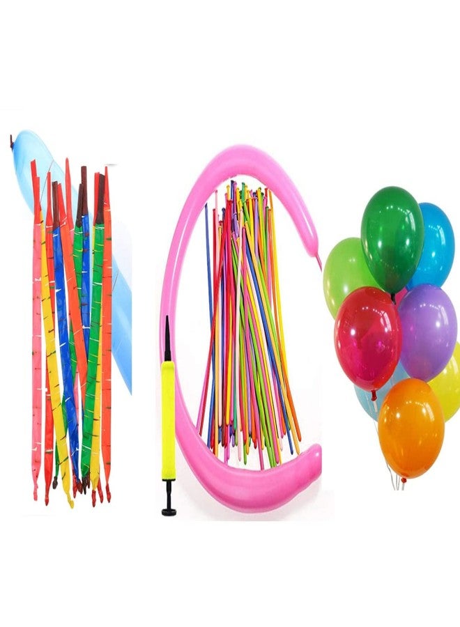 FULLFILLS All in one-50 pc long twisting balloons with1 free pump + 25 pc rocket whistling balloon with nozzle pipe + 30 pc balloon - Image 1