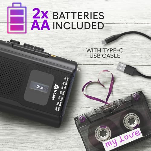 KLIM K8 Cassette Tape Player Portable + Cassette Recorder + New + AM/FM Walkman Cassette Player + Built-in Microphone & Speaker + Headphone Jack & Earphones - Image 5