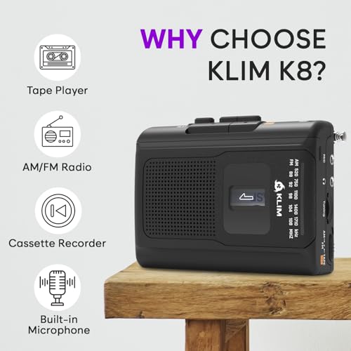 KLIM K8 Cassette Tape Player Portable + Cassette Recorder + New + AM/FM Walkman Cassette Player + Built-in Microphone & Speaker + Headphone Jack & Earphones - Image 2