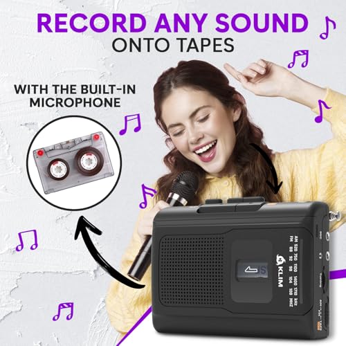 KLIM K8 Cassette Tape Player Portable + Cassette Recorder + New + AM/FM Walkman Cassette Player + Built-in Microphone & Speaker + Headphone Jack & Earphones - Image 4