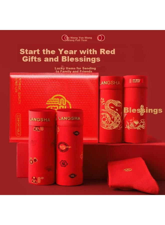 LANG SHA Langsha Men's Red Underwear Set For Year Of The Snake, Antibacterial Red Boxer Briefs And Red Socks Combo XL - Image 2