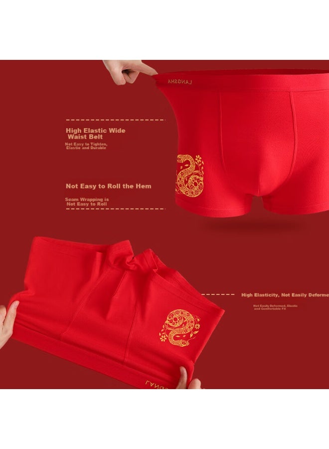 LANG SHA Langsha Men's Red Underwear Set For Year Of The Snake, Antibacterial Red Boxer Briefs And Red Socks Combo XL - Image 5