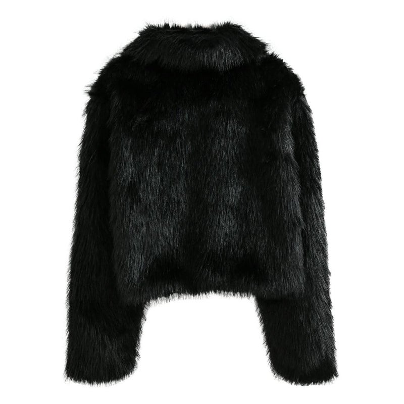 Amazhiyu Womens Faux Fur Zip-Up Cropped Jacket Long Sleeve Warm Winter Coat Black, Small - Image 4
