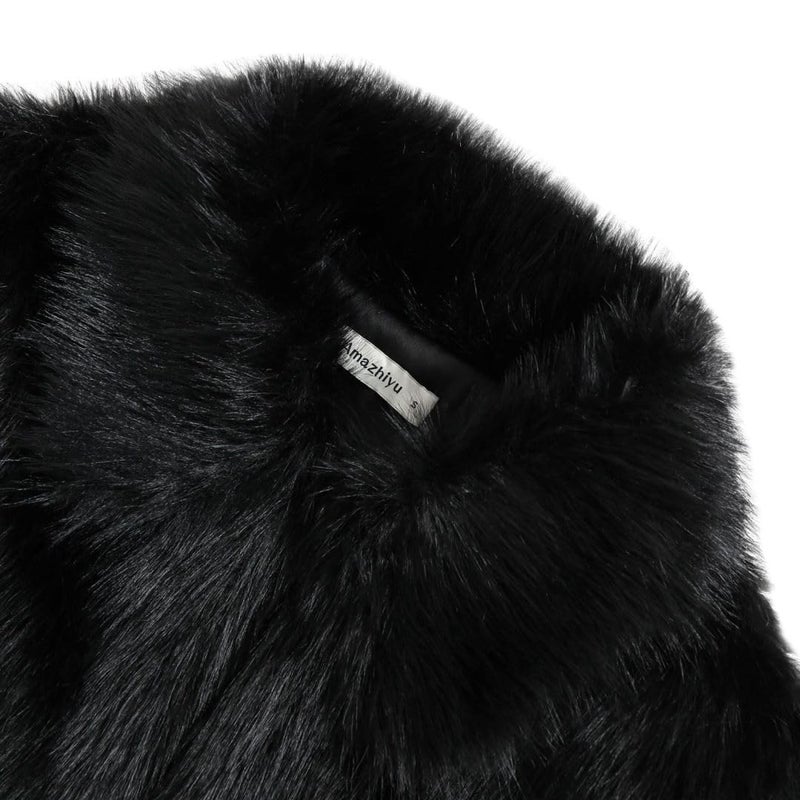 Amazhiyu Womens Faux Fur Zip-Up Cropped Jacket Long Sleeve Warm Winter Coat Black, Small - Image 5