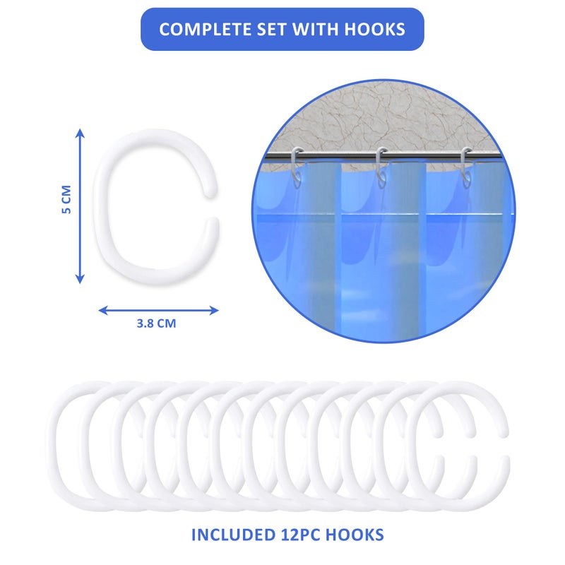 Kuber Industries Pack of 4 Waterproof 71" x 71" Shower Curtains For Bathroom with 12 Rings | Washroom Partition, Screen & Wall Divider Parda For Bathing Privacy | JY-5-2 | Beach Print - Blue - Image 4