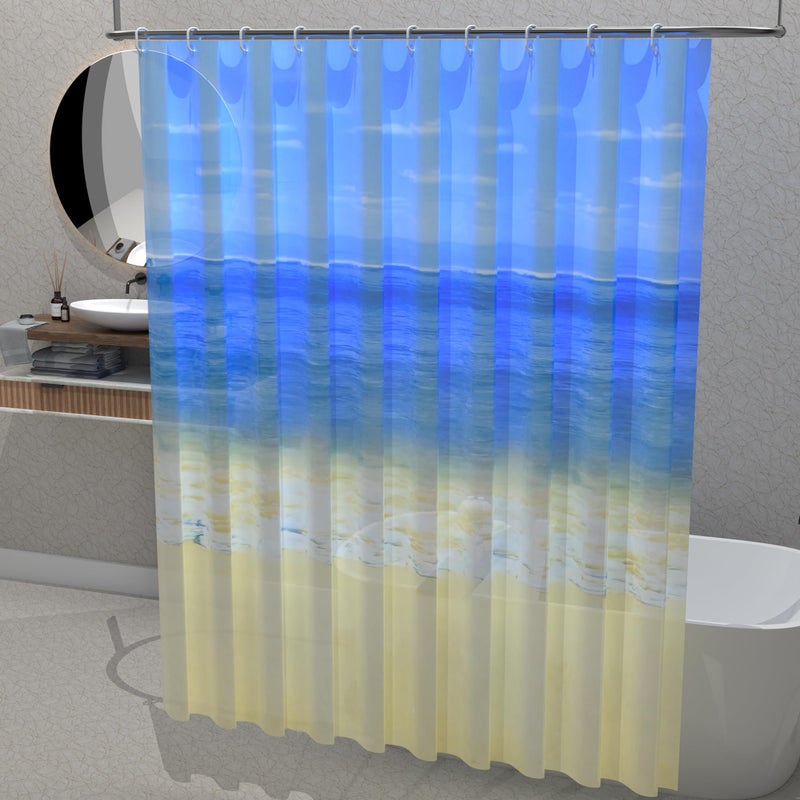 Kuber Industries Pack of 4 Waterproof 71" x 71" Shower Curtains For Bathroom with 12 Rings | Washroom Partition, Screen & Wall Divider Parda For Bathing Privacy | JY-5-2 | Beach Print - Blue - Image 2