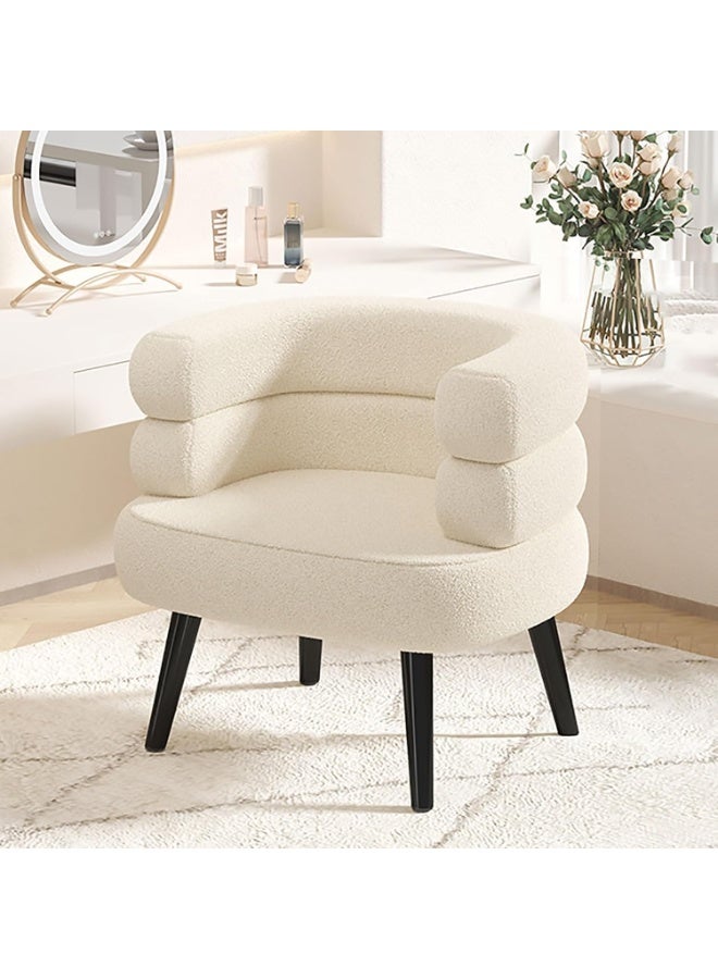 ZERIFAM Boucle Fabric Chair with Arms, Dressing Chair, Makeup Chair for Bedroom, Vanity Bench Lambskin Dressing Stool for Master Bedroom, Armchair Modern Cashmere Lounge Chair Suitable for Bedroom Living Room Study Room - Image 1