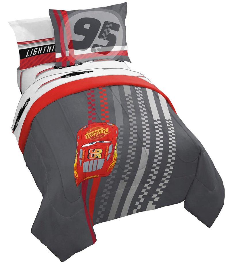Jay Franco Disney Pixar Cars Race Ready 5 Piece Twin Bed Set - Includes Comforter & Sheet Set - Bedding Features Lightning McQueen - Super Soft Fade Resistant Microfiber Official Disney Pixar Product - Image 1