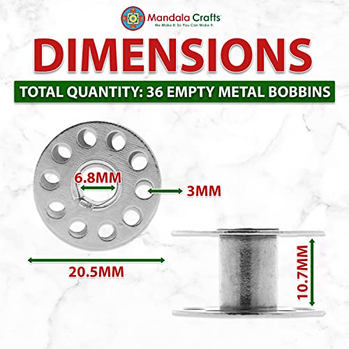 Mandala Crafts Empty SA156 Bobbins for Brother Sewing Machine, 36 Metal Class 15j Bobbins Compatible with Singer, Kenmore, Bernina, Janome, Elna - Image 3