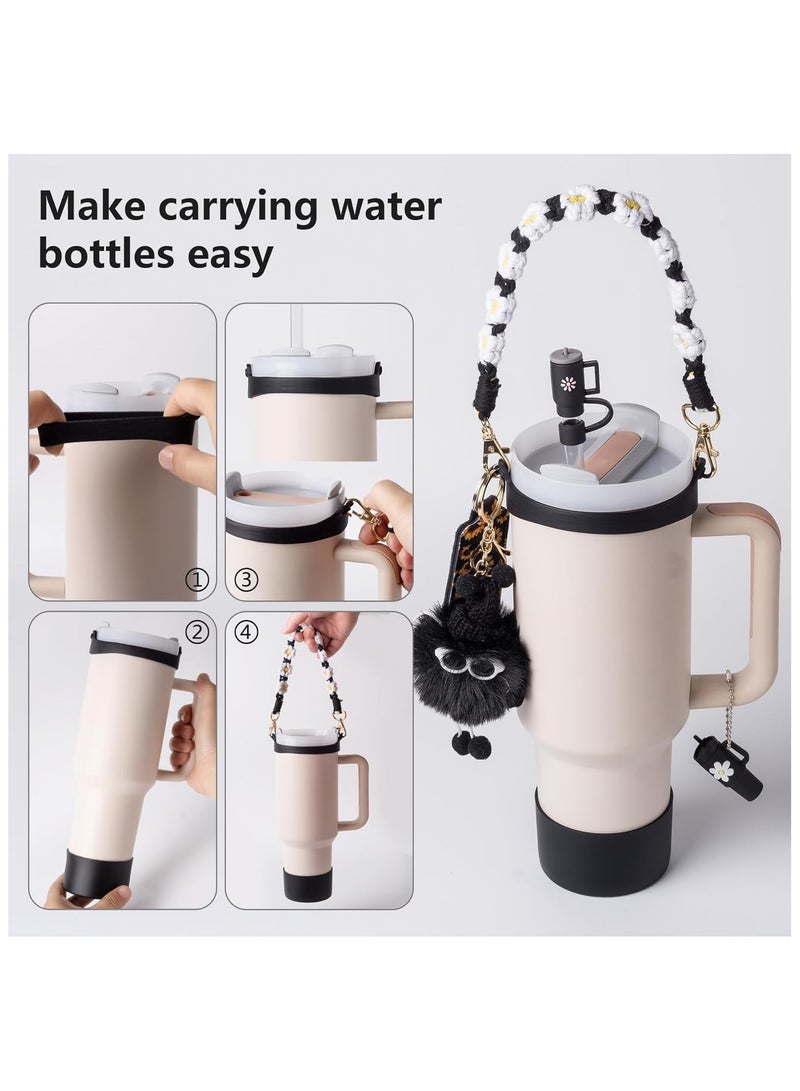 Cup Accessory Kit For Stanley Quencher Including Water Bottle Handle Strap, Silicone Cup Sleeve, Lipstick Holder, Key Chain Charms, Handle Charms, And Straw Topper Accessories For 40oz/30oz Black St  - Image 3