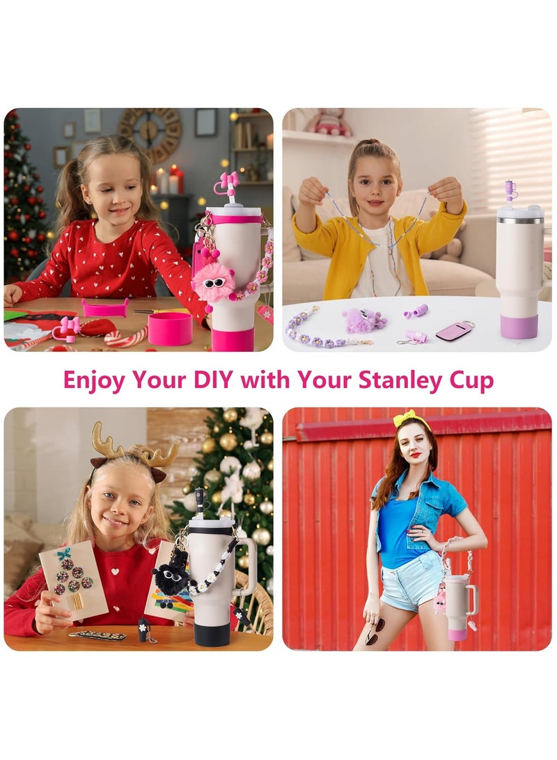 Cup Accessory Kit For Stanley Quencher Including Water Bottle Handle Strap, Silicone Cup Sleeve, Lipstick Holder, Key Chain Charms, Handle Charms, And Straw Topper Accessories For 40oz/30oz Black St  - Image 5