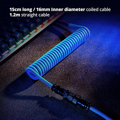 GUNMJO كابل USB C مخصص من GUNMJO للوحة المفاتيح للألعاب، كابل ميكانيكي مزدوج الأكمام مع موصل معدني قابل للفصل، 1.5 متر USB-C إلى USB-A، لون أزرق - Image 5