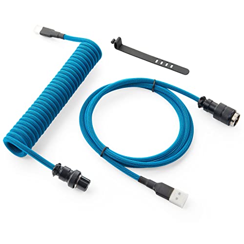 GUNMJO كابل USB C مخصص من GUNMJO للوحة المفاتيح للألعاب، كابل ميكانيكي مزدوج الأكمام مع موصل معدني قابل للفصل، 1.5 متر USB-C إلى USB-A، لون أزرق - Image 1