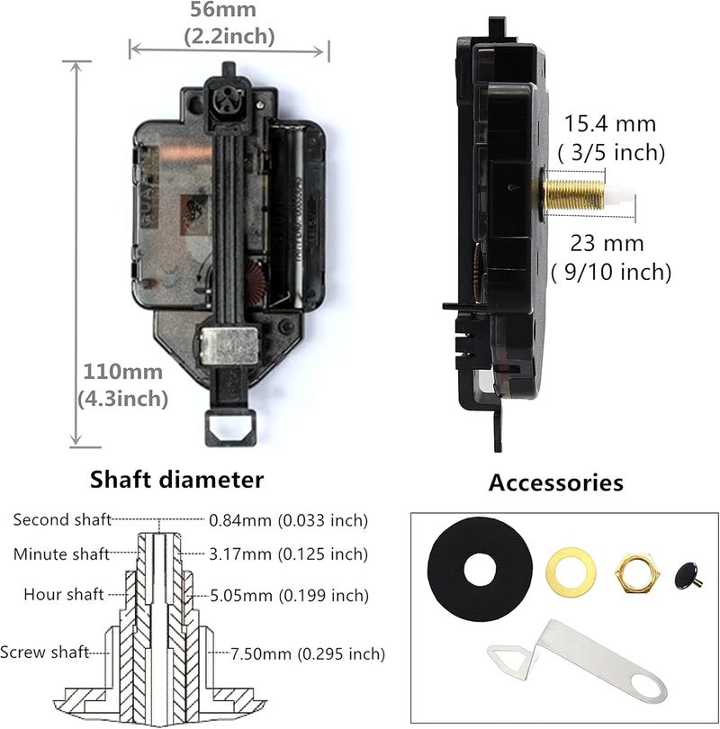 TIKROUND Original Youngtown 12888 Pendulum Clock Movement with 3 Sets of Hands 23 mm (9/10 inches) Shaft Length 15.4 mm (3/5 inch) Thread Length. - Image 2
