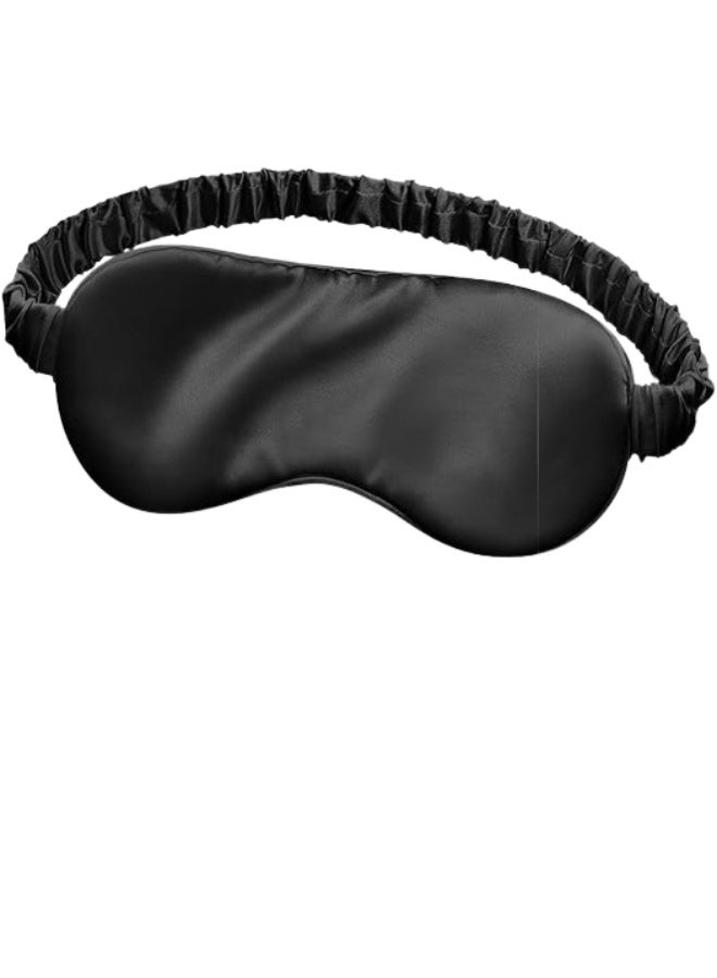 Generic Silk Sleeping Eye Mask with Elastic, Travel Strap and Cuff, Soft Eye Cover in Black  - Image 1