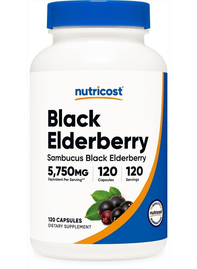 Nutricost Elderberry Capsules 575mg (120 Capsules) - Vegetarian Capsules, Gluten Free and Non-GMO Black Elderberry Supplement - Image 1