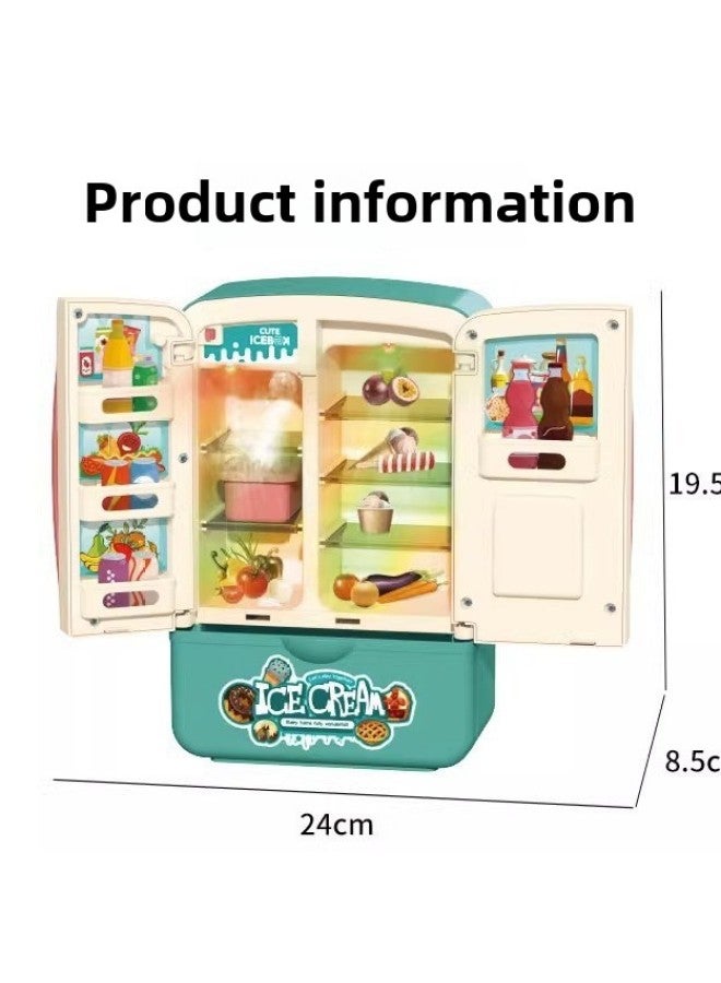 Children's Refrigerator Toy Spray Play House Cooking Kitchen Boys And Girls Baby Freezer Small Household Appliances-Specifications:Color Box Packaging Spray Music Function-Color:Blue - Image 1