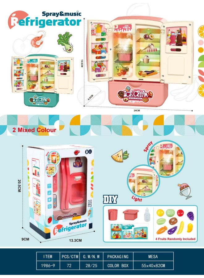 Children's Refrigerator Toy Spray Play House Cooking Kitchen Boys And Girls Baby Freezer Small Household Appliances-Specifications:Color Box Packaging Spray Music Function-Color:Blue - Image 3