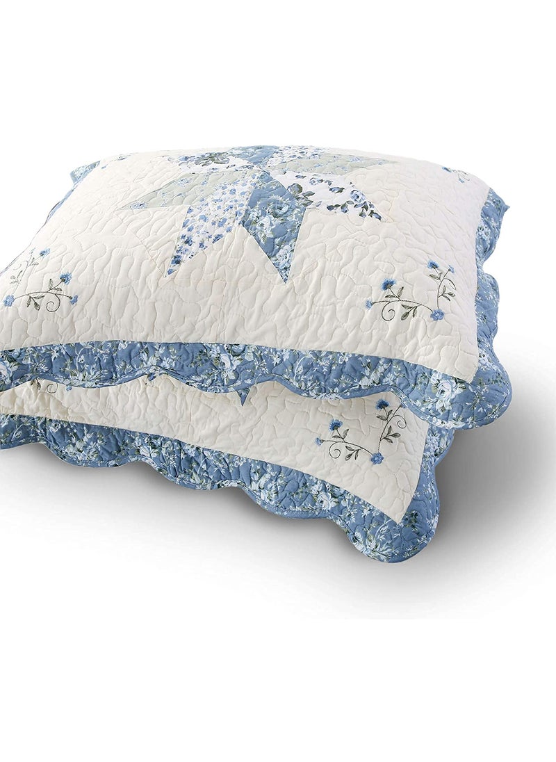 KASENTEX KASENTEX Farmhouse Floral Design Pillow Covers Colorful Shabby Flowers Print Pillowcases Cotton Fabric Set of 2 King Patchwork Pillow ShamsBlue 20x36in 