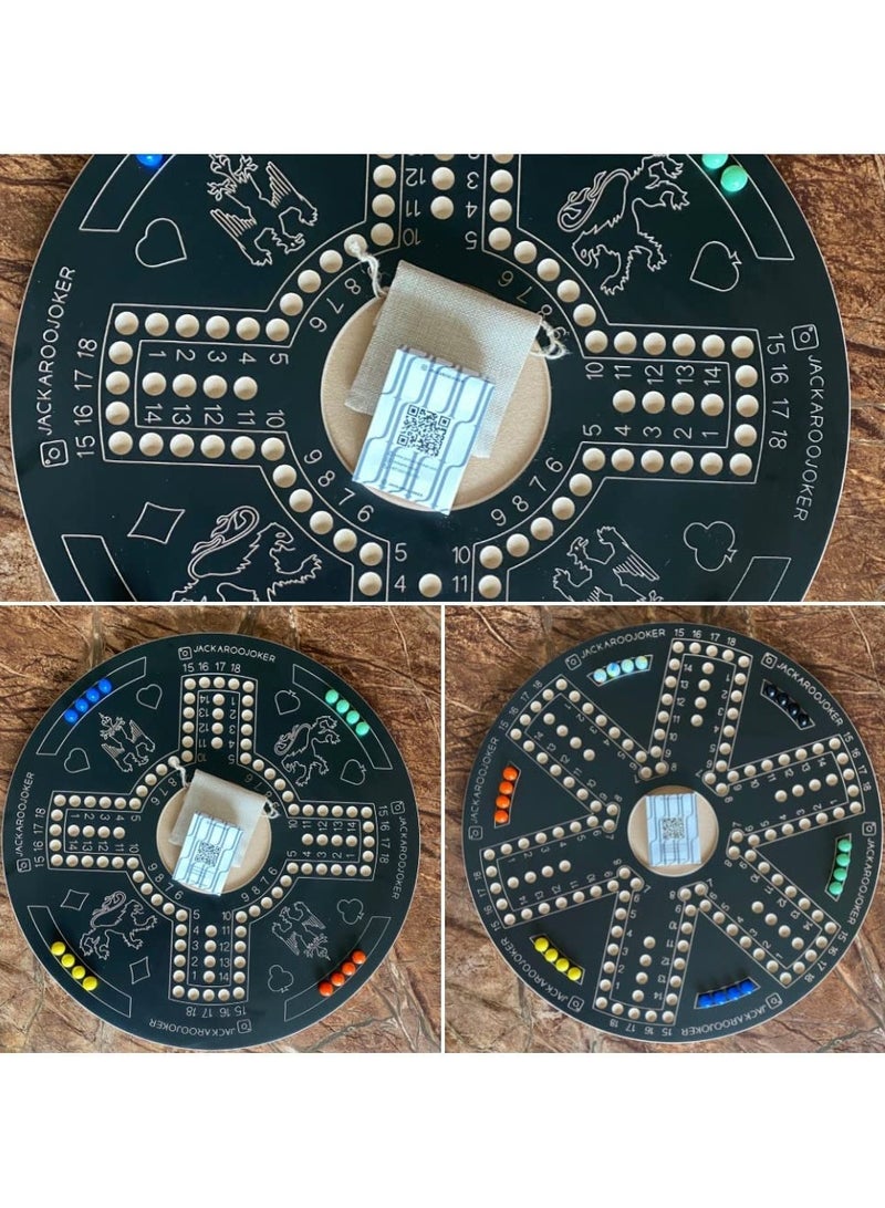 جاكارو جوكر لعبة جاكارoo اللوحية ذات الجانبين لـ 4 و 6 لاعبين مع كرات زجاجية، بطاقات لعب وحقيبة. - Image 1
