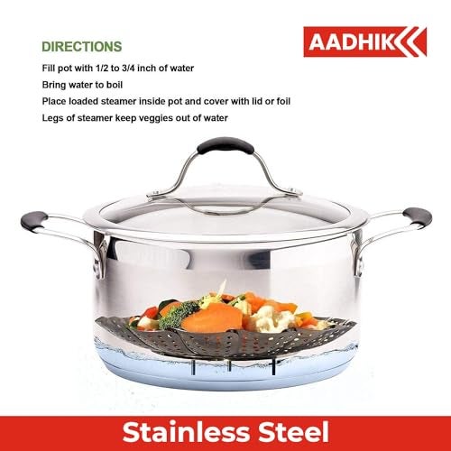 AADHIK Stainless Steel Vegetable Fruit Steamer Punching Food Drain Bowl Basket Stainless Steel Steamer (Steamer Basket) - Image 5