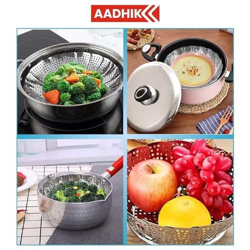 AADHIK Stainless Steel Vegetable Fruit Steamer Punching Food Drain Bowl Basket Stainless Steel Steamer (Steamer Basket) - Image 2